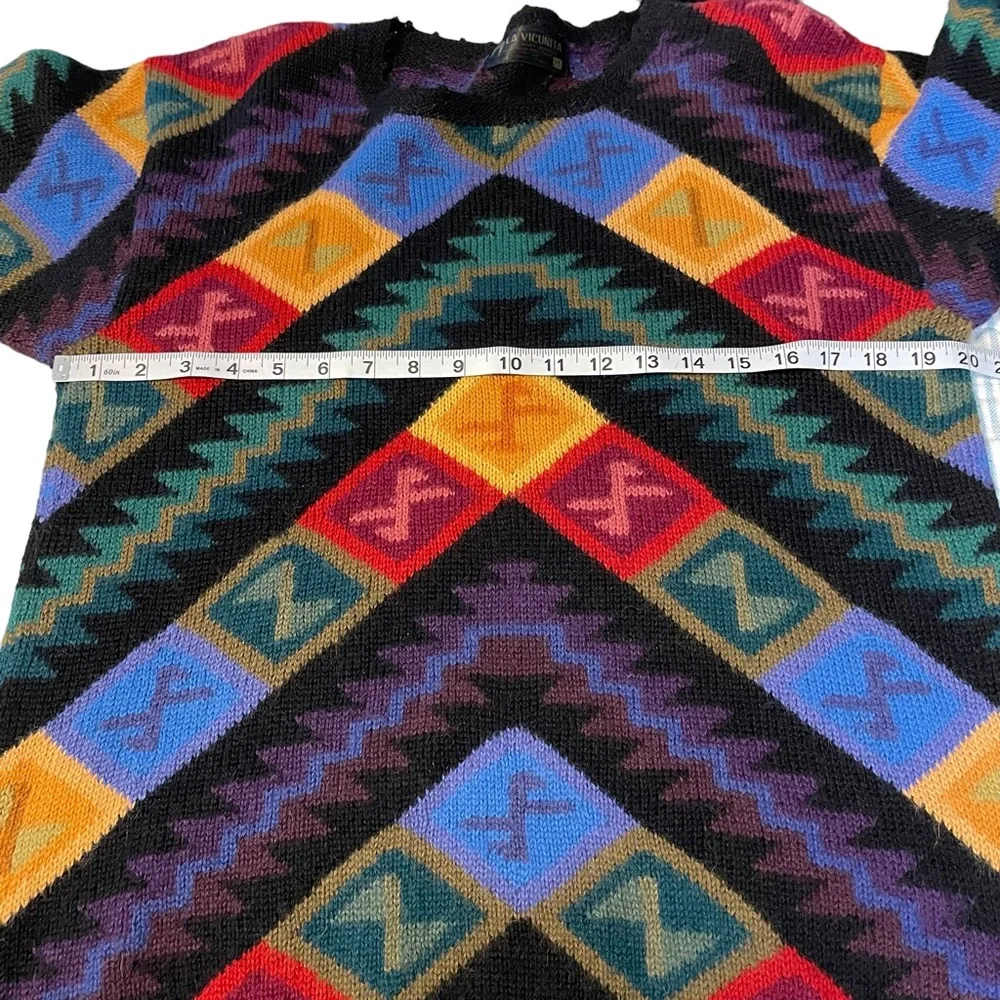 La Vicunita 100% Baby Alpaca Sweater Geometric Colorful Medium
